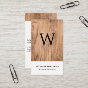 Elegant Monogram Wood Beruflich Visitenkarte