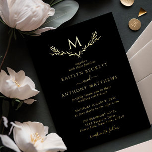 Elegant Monogram Wreath Wedding Real Folieneinladung