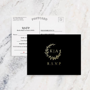 Elegant Monogram Wreath Wedding RSVP Real Folie Einladungspostkarte