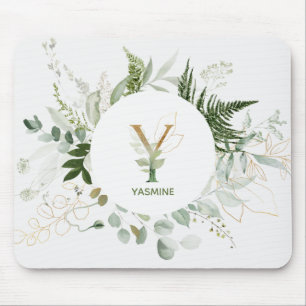 Elegant Monogram Y Greenery Wreath Mouse Pad Mousepad