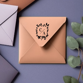 Elegant, Monogramm, Blätter, Hochzeiten Gummistempel