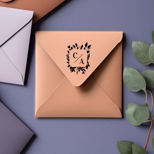 Elegant, Monogramm, Blätter, Hochzeiten Gummistempel (Von Creator hochgeladen)