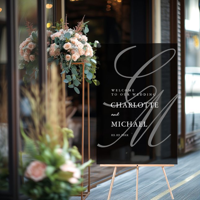 Elegant, Monogramm, grau, transparent, Hochzeit Acrylschild (Von Creator hochgeladen)