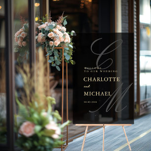 Elegant, Monogramm, grau, transparent, Hochzeit Acrylschild