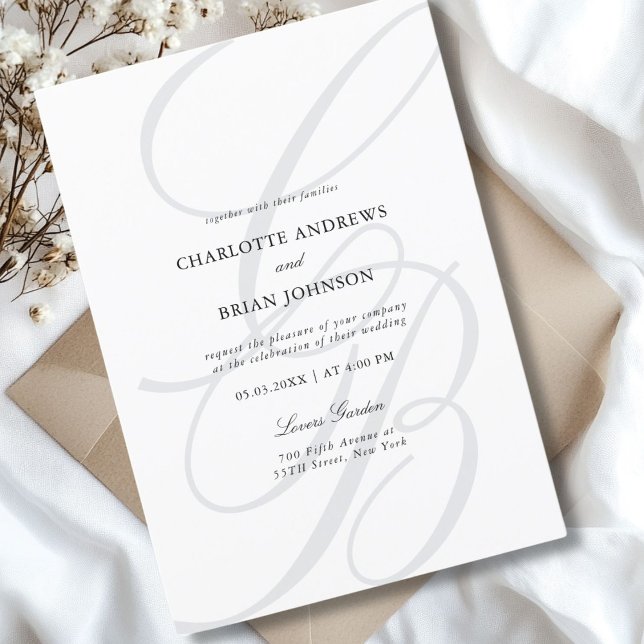 Elegant, Monogramm, Hochzeit Einladung (Minimalist Script Font Monogram | Elegant Wedding Invitation)