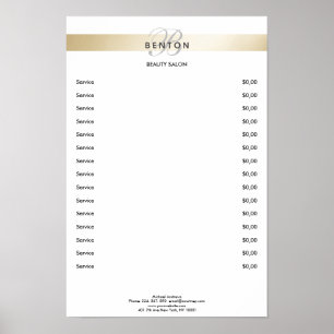 Elegant Monogramm Weißer Streifen Preisliste Poster
