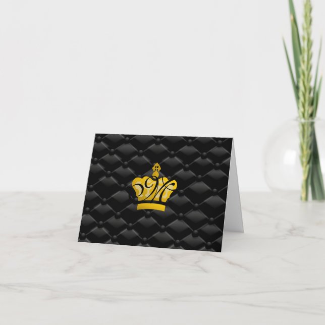 Elegant Monogrammed Crown Tufted Black Card (Vorderseite)
