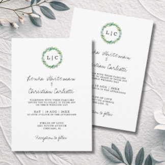 Elegant Monogrammed Greenery QR Code Wedding Einladung