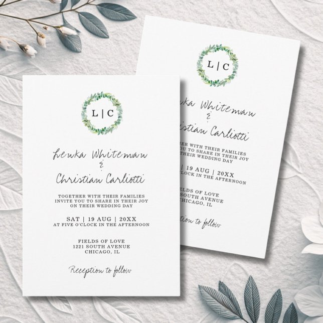 Elegant Monogrammed Greenery QR Code Wedding Einladung (Von Creator hochgeladen)