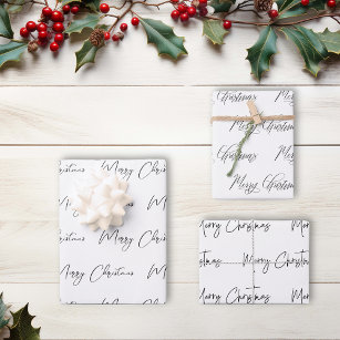 Elegant Monotone Schwarz-weiß Frohe Weihnachten Geschenkpapier Set