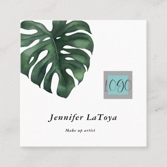Elegant Monstera Logo  Quadratische Visitenkarte (Vorderseite)