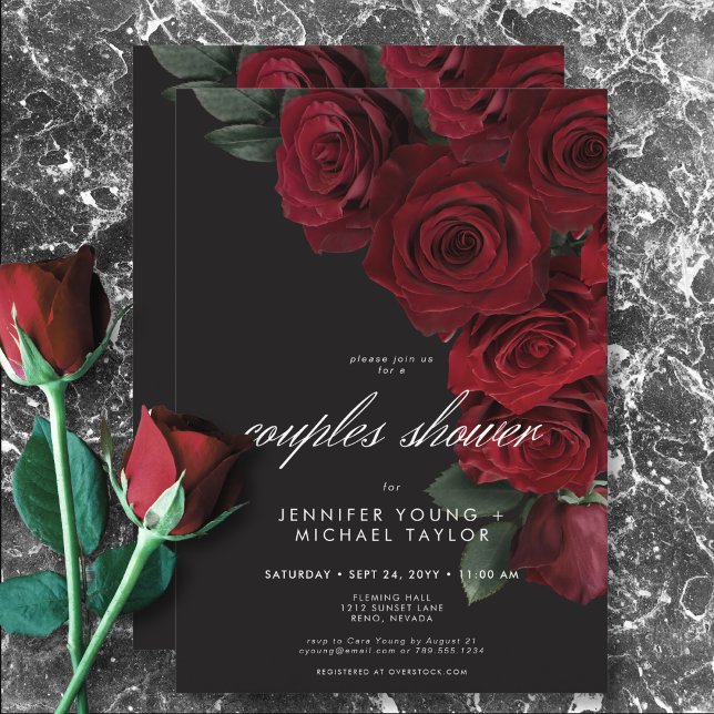 Elegant Moody Blood Rose Blumendusche Einladung (Elegant Moody Blood Roses Floral Couples Shower Invitation)