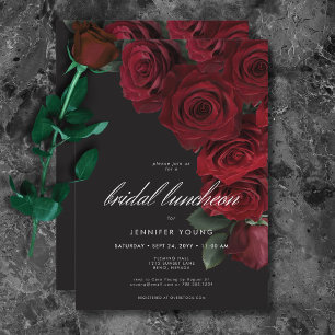 Elegant Moody Blood Rose Floral Bridal Luncheon Einladung