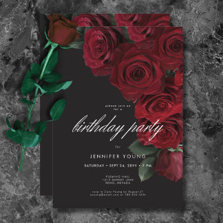 Elegant Moody Blood Rose Floral Geburtstag Einladung