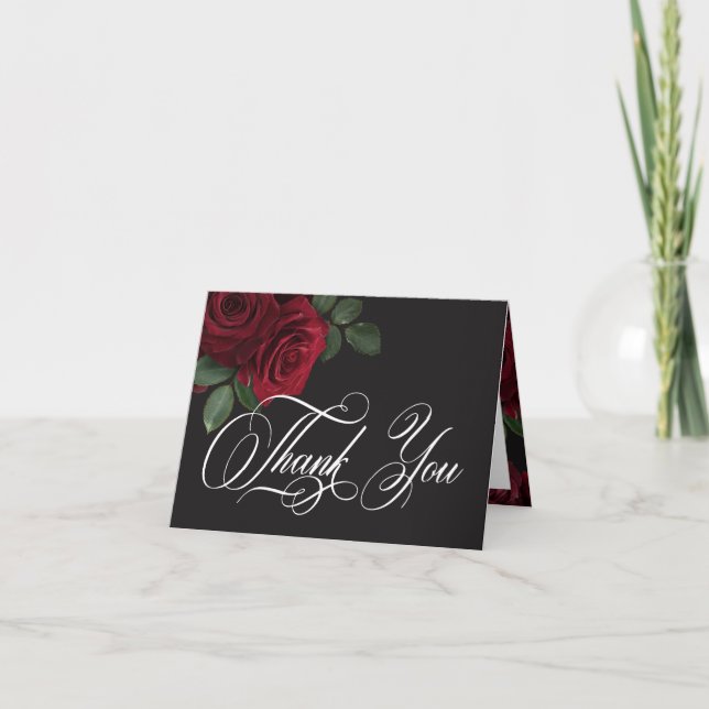 Elegant Moody Blood Rote Rose floral Wedding gekla Dankeskarte (Vorderseite)