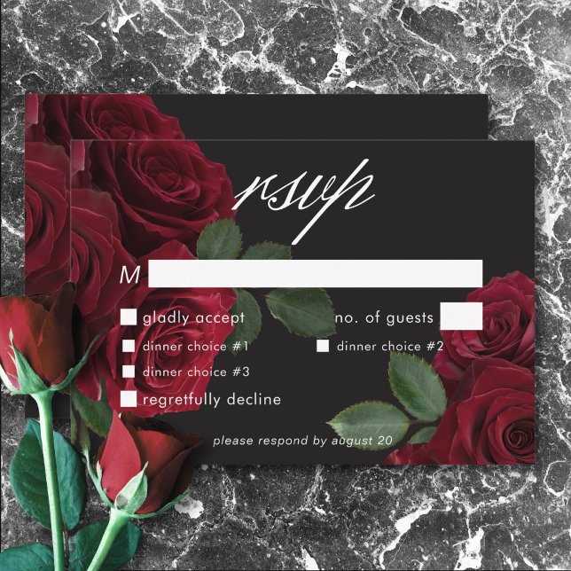 Elegant Moody Blood Rote Rosen Blumendinner RSVP Karte (Elegant Moody Blood Red Roses Floral Dinner RSVP Card)