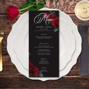 Elegant Moody Blood Rote Rosen Hochzeit Menükarte