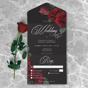 Elegant Moody Blood Rote Rosen Hochzeitessen All In One Einladung