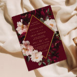 Elegant Moody Burgundy Blush Red Floral Wedding Einladung<br><div class="desc">Personalize this elegant wedding invitation easily and quickly. Simply click the Edit Using Design Tools button to edit the text,  change fonts and fonts colors. Featuring beautiful realistic burgundy,  blush peonies,  red flowers against a dark red background. Matching items available in store. (c) Somerset Fine Paperie</div>