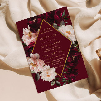 Elegant Moody Burgundy Blush Red Floral Wedding Einladung