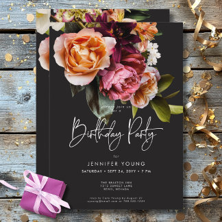 Elegant Moody Burgundy & Pink Floral Geburtstag Einladung