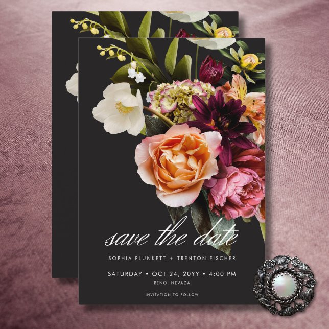 Elegant Moody Burgundy & Pink Floral Wedding Save The Date (Elegant Moody Burgundy & Pink Floral Wedding Save The Date)