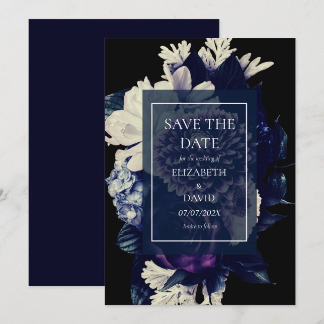 Elegant Moody Dark Floral Wedding Save The Date (Vorne/Hinten)