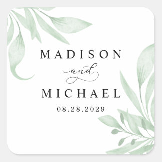 Elegant Moody Eucalyptus Verlasse Grüne Hochzeit Quadratischer Aufkleber