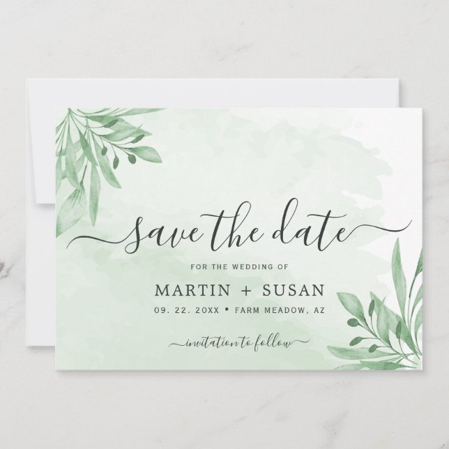 Elegant Moody Eucalyptus Verlasse Grüne Hochzeit Save The Date (Vorderseite)
