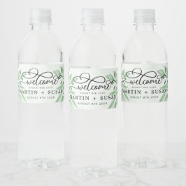 Elegant Moody Eucalyptus Verlasse Grüne Hochzeit Wasserflaschenetikett