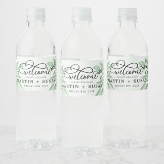 Elegant Moody Eucalyptus Verlasse Grüne Hochzeit Wasserflaschenetikett