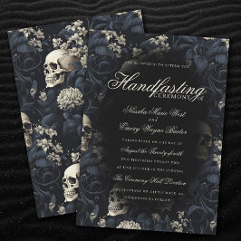 Elegant Moody Gothic Floral Skulls Handfasting Einladung