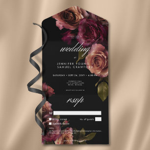 Elegant Moody Mutes Rost Burgundy Floral No Dinner All In One Einladung