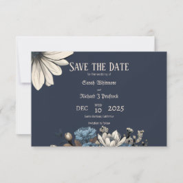 Elegant Moody Navy Blue Floral Save The Date
