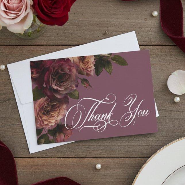 Elegant Moody Soft Rust & Burgundy Floral Wedding Dankeskarte (Von Creator hochgeladen)
