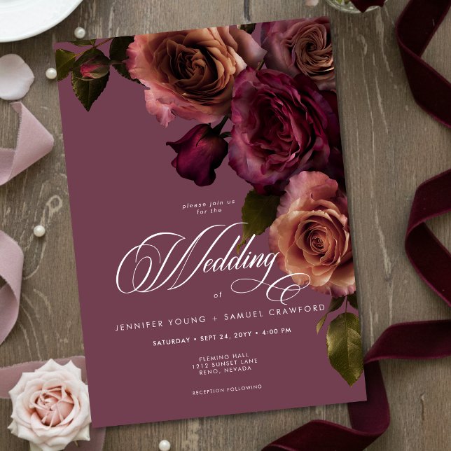 Elegant Moody Soft Rust & Burgundy Floral Wedding Einladung (Von Creator hochgeladen)