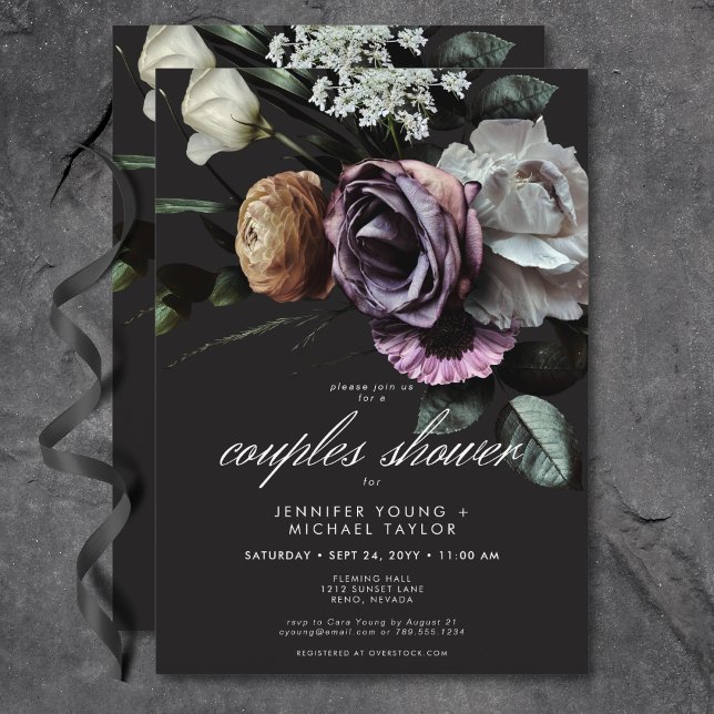 Elegant Moody Twilight Floral Couples Dusche Einladung (Elegant Moody Twilight Muted Floral Couples Shower Invitation)