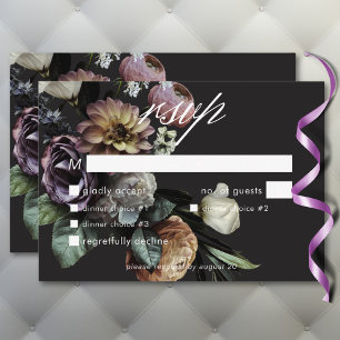 Elegant Moody Twilight Floral Wedding Dinner RSVP Karte