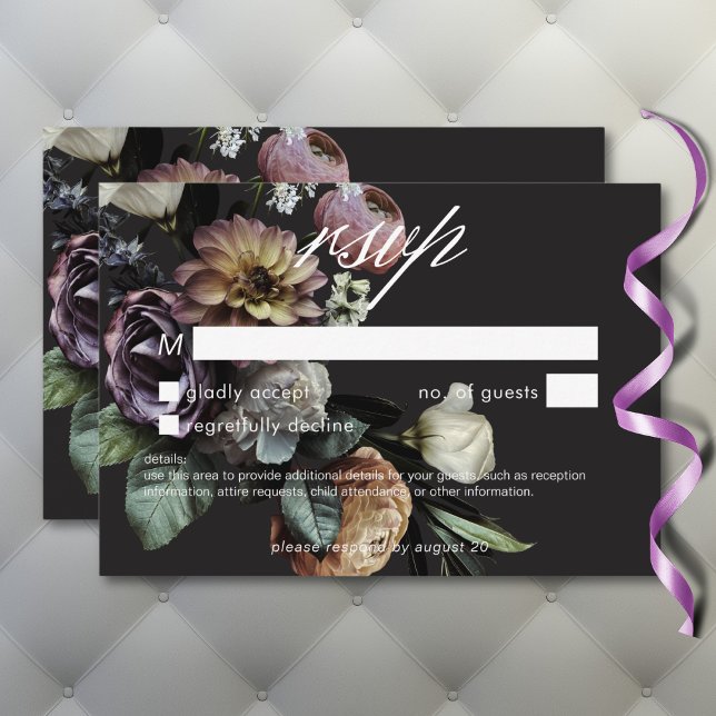 Elegant Moody Twilight Mled Floral No Dinner RSVP Karte (Elegant Moody Twilight Muted Floral No Dinner RSVP Card)