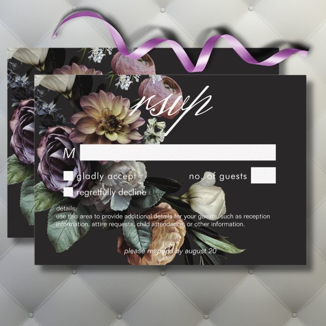 Elegant Moody Twilight Mled Floral No Dinner RSVP Karte (Elegant Moody Twilight Muted Floral No Dinner RSVP Card)