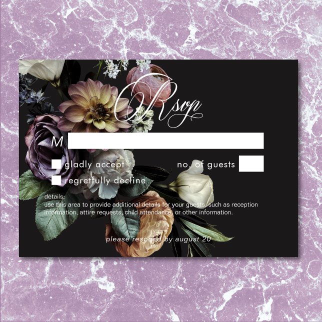 Elegant Moody Twilight Mled Floral No Dinner RSVP Karte (Elegant Moody Twilight Muted Floral No Dinner RSVP)