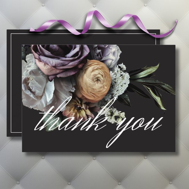 Elegant Moody Twilight Mled Floral Wedding Dankeskarte (Elegant Moody Twilight Muted Floral Wedding Thank You Card)