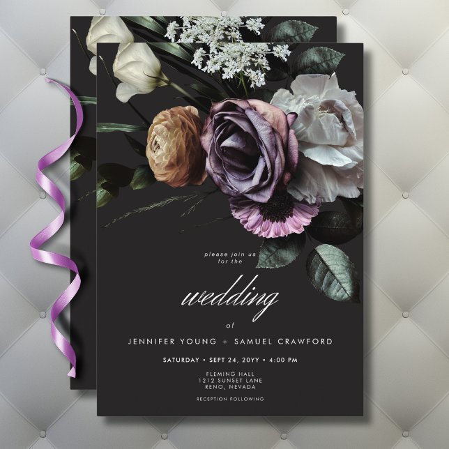 Elegant Moody Twilight Mled Floral Wedding Einladung (Elegant Moody Twilight Muted Floral Wedding Invitation)