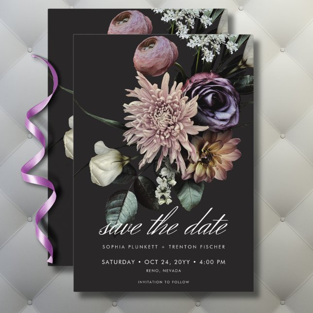 Elegant Moody Twilight Mled Floral Wedding Save The Date (Elegant Moody Twilight Muted Floral Wedding Save The Date)
