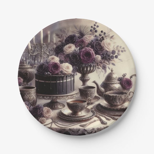 Elegant Moody Twilight Tea Party Paper Plate Pappteller (Vorderseite)