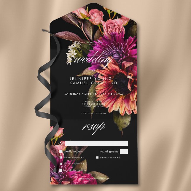 Elegant Moody Vibranly All In One Einladung (Elegant Moody Vibrant Sunset Floral QR Code All In One Invitation)