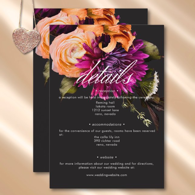 Elegant Moody Vibranly Sunset Blumendetails Begleitkarte (Elegant Moody Vibrant Sunset Floral Details Enclosure Card)