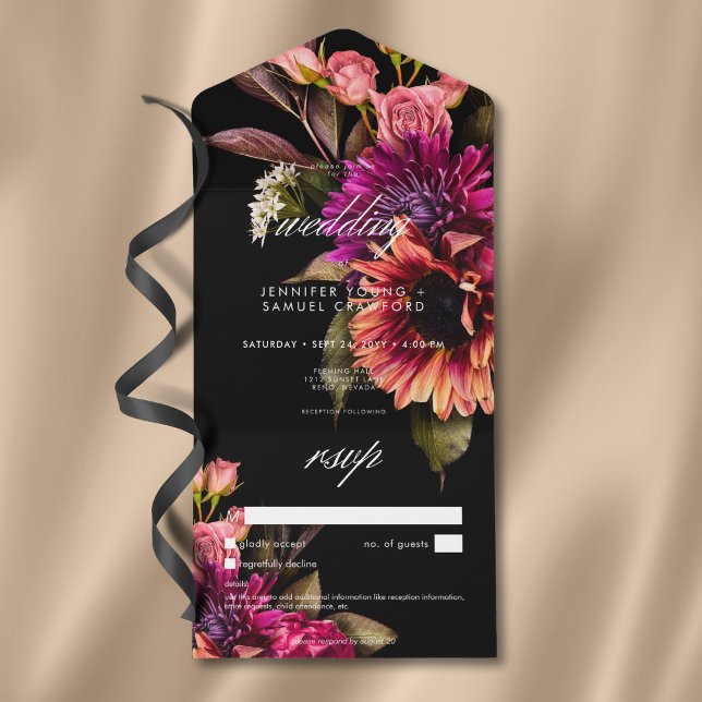 Elegant Moody Vibranly Sunset Floral No Dinner All In One Einladung (Elegant Moody Vibrant Sunset Floral No Dinner All In One Invitation)