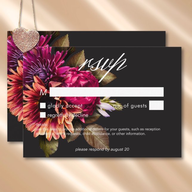 Elegant Moody Vibranly Sunset Floral No Dinner RSVP Karte (Elegant Moody Vibrant Sunset Floral No Dinner RSVP Card)