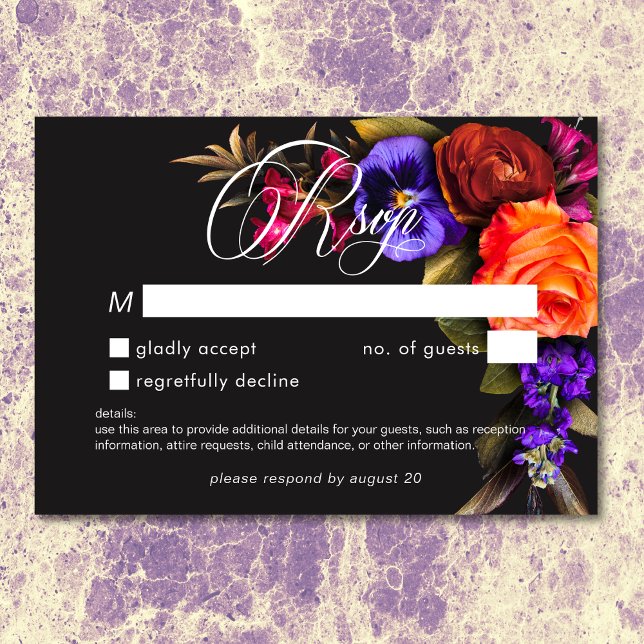 Elegant Moody Vibranly Sunset Floral No Dinner UAW RSVP Karte (Elegant Moody Vibrant Sunset Floral No Dinner RSVP)